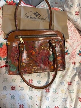 Patricia Nash Brown Floral Leather Tote with Painted Blooms